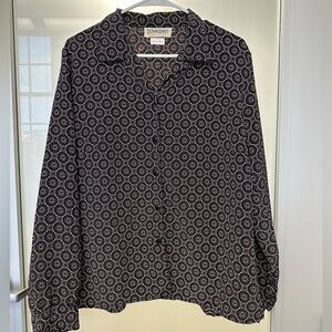 Vintage Donnkenny Black and White Geometric Floral Blouse size Large